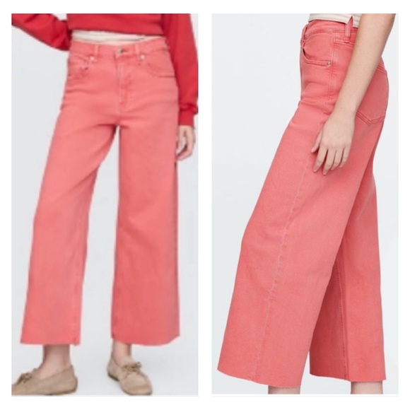 GAP Denim - EUC GAP High Rise Stride Ankle Wide-Leg Fresh Coral Pink Jeans Size 30/10 Tall